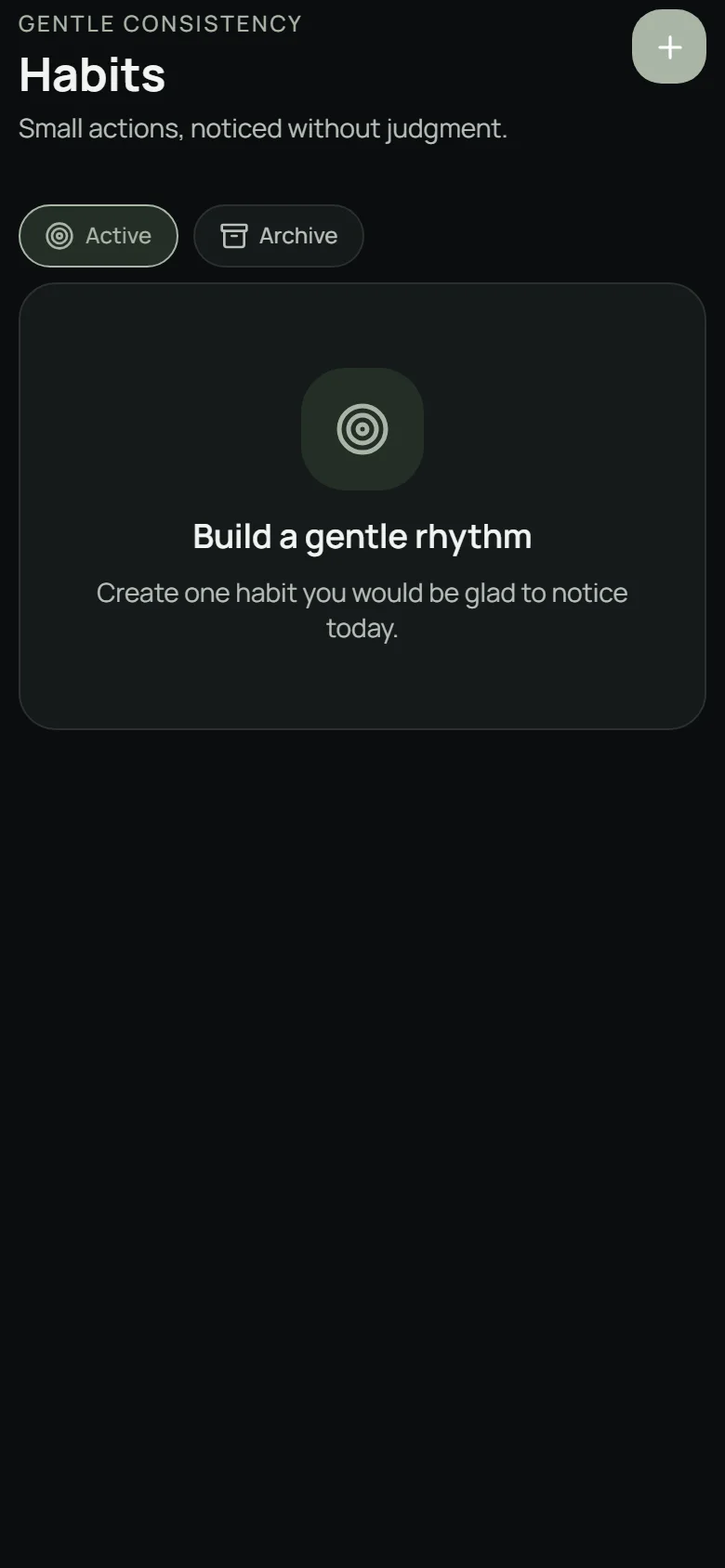Inkoum habits screen showing a gentle, judgment-free tracker