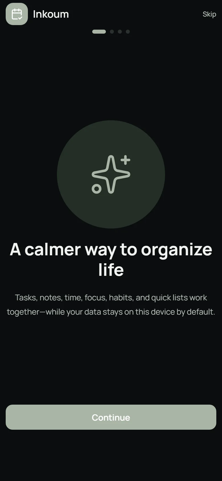 Inkoum onboarding screen